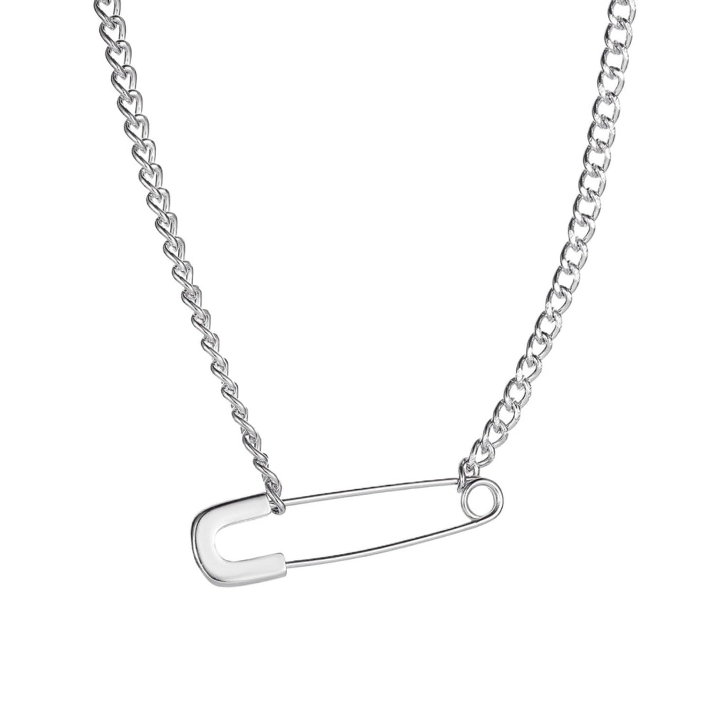 Safety Pin Necklace Heart Pendant