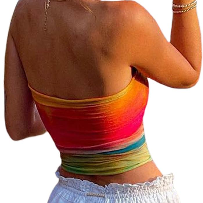 Women Y2k Floral Tube Tops Flower Print Strapless Sleeveless Bandeau Tops