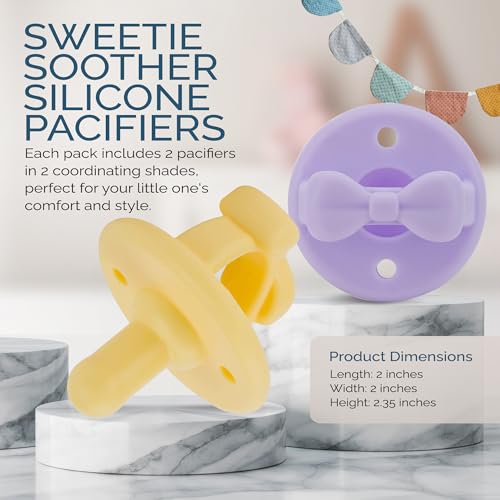 Silicone Pacifiers for Newborn - Sweetie Soother Pacifiers Feature Collapsible Handle & Two Air Holes for Added Safety