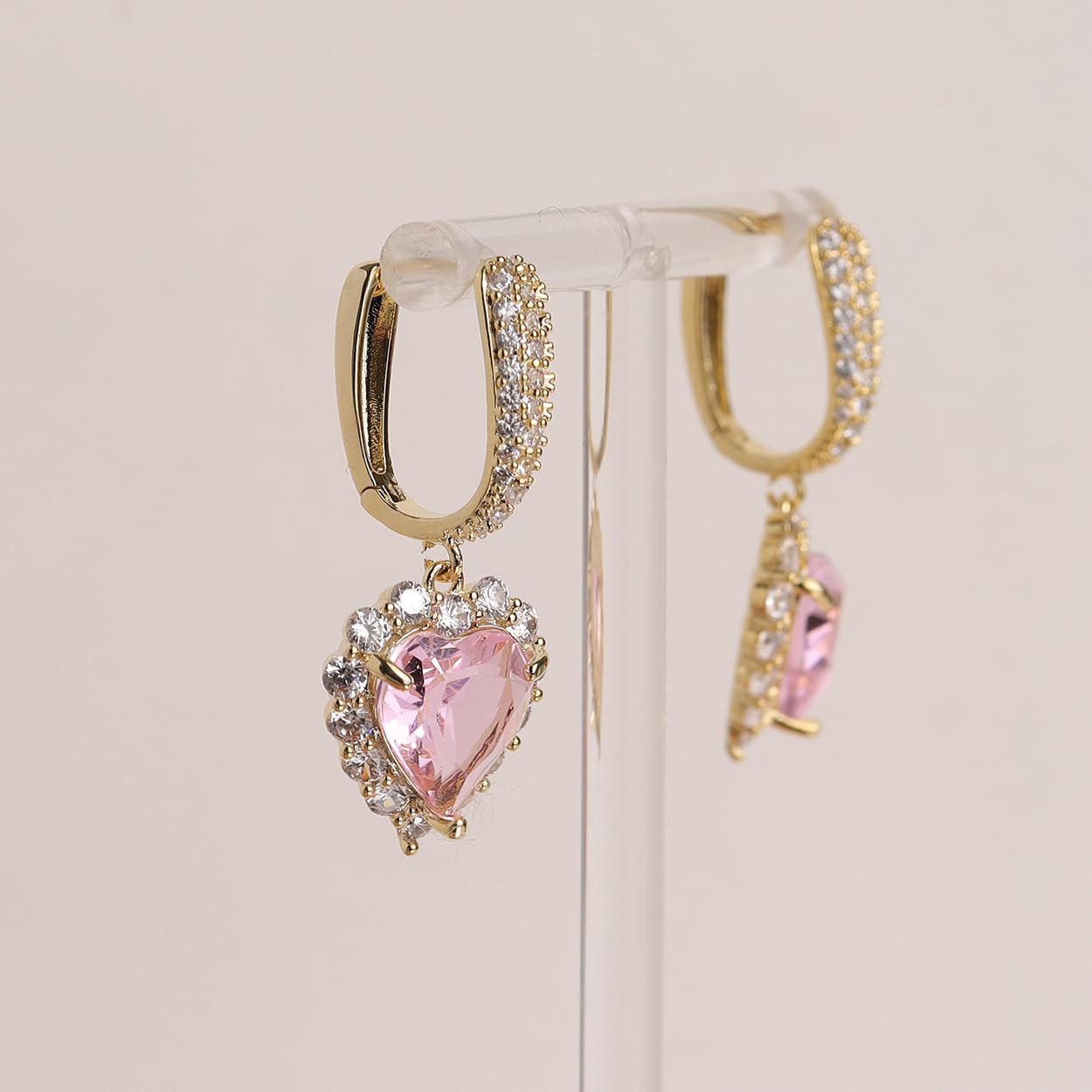 Rhinestone Heart dangle Gold Hoop Earrings for Women, Sparkly Crystal Cubic Zirconia Drop Huggie Earing Dangling