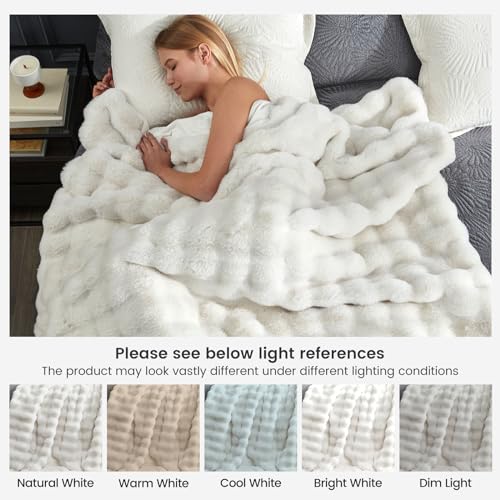 Faux Fur Throw Blanket -Fuzzy Soft Plush Thick Bubble Blanket