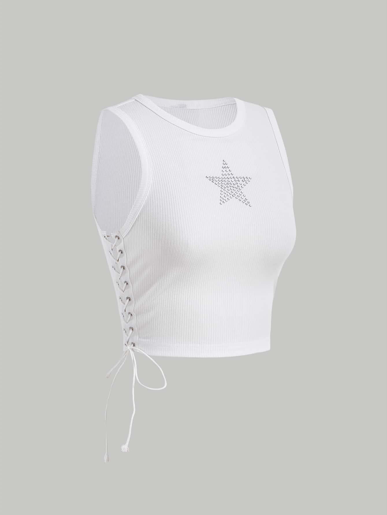 Women's Tank Tops Y2K Sleeveless Ribbed Star Crop Tank Top