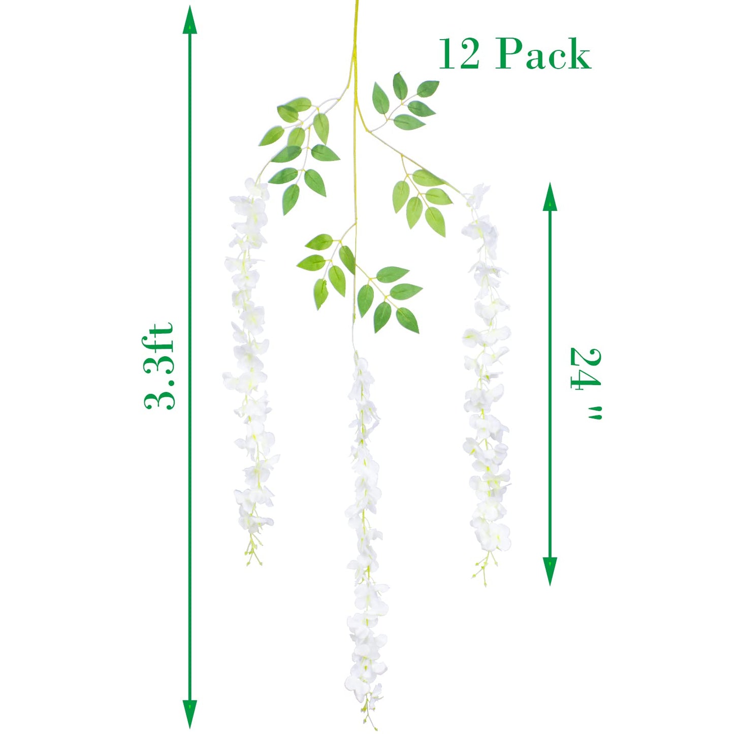 Hanging Artificial Flowers Silk Wisteria Vine Ratta Flower, 12 Pack