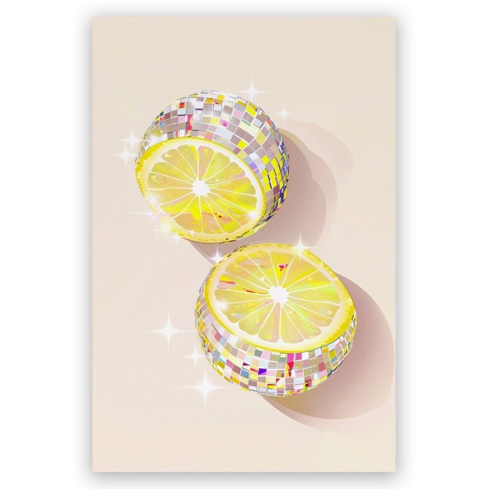 Disco Ball Fruits Canvas Print – Trendy Glam Wall Art