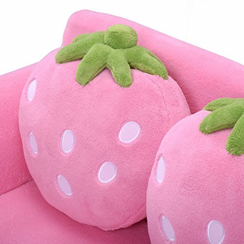 Pink Double Seat Children's Sofa with Strawberry Pillows, Soft Toddler Armchair for Bedroom & Living Room