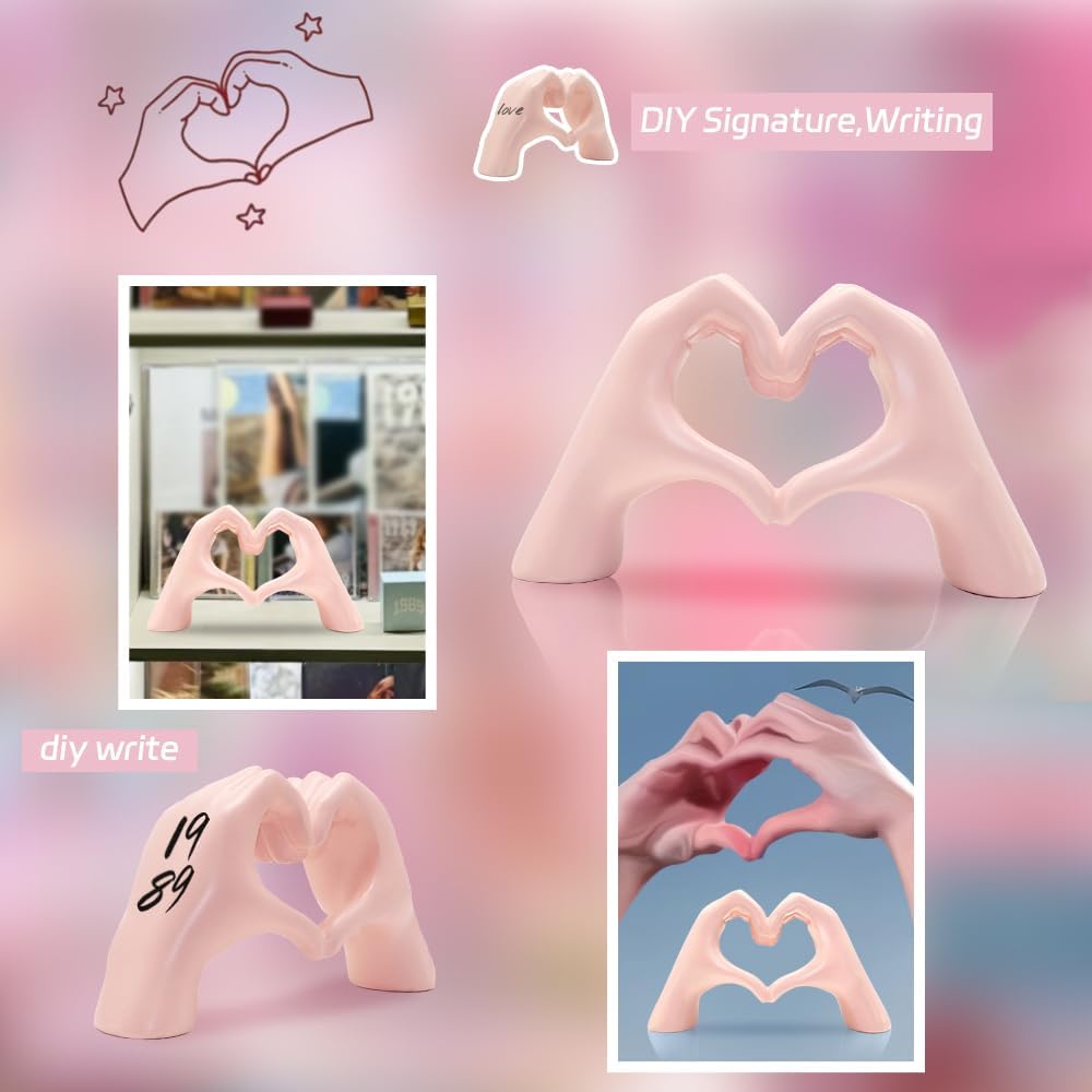 Pink Heart Hand Sculpture – Cute Finger Heart Statue for Girl’s Bedroom Decor & Gift