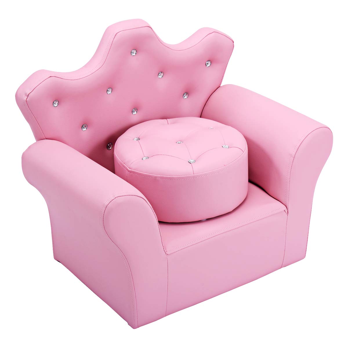 Children Upholstered Sofa with Ottoman, Princess Sofa with Diamond Decoration