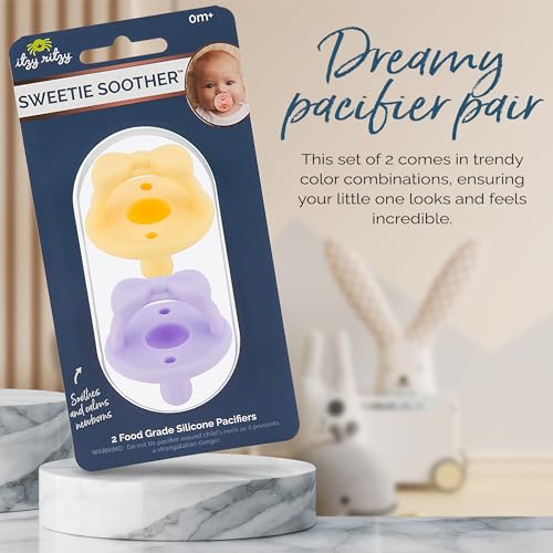 Silicone Pacifiers for Newborn - Sweetie Soother Pacifiers Feature Collapsible Handle & Two Air Holes for Added Safety