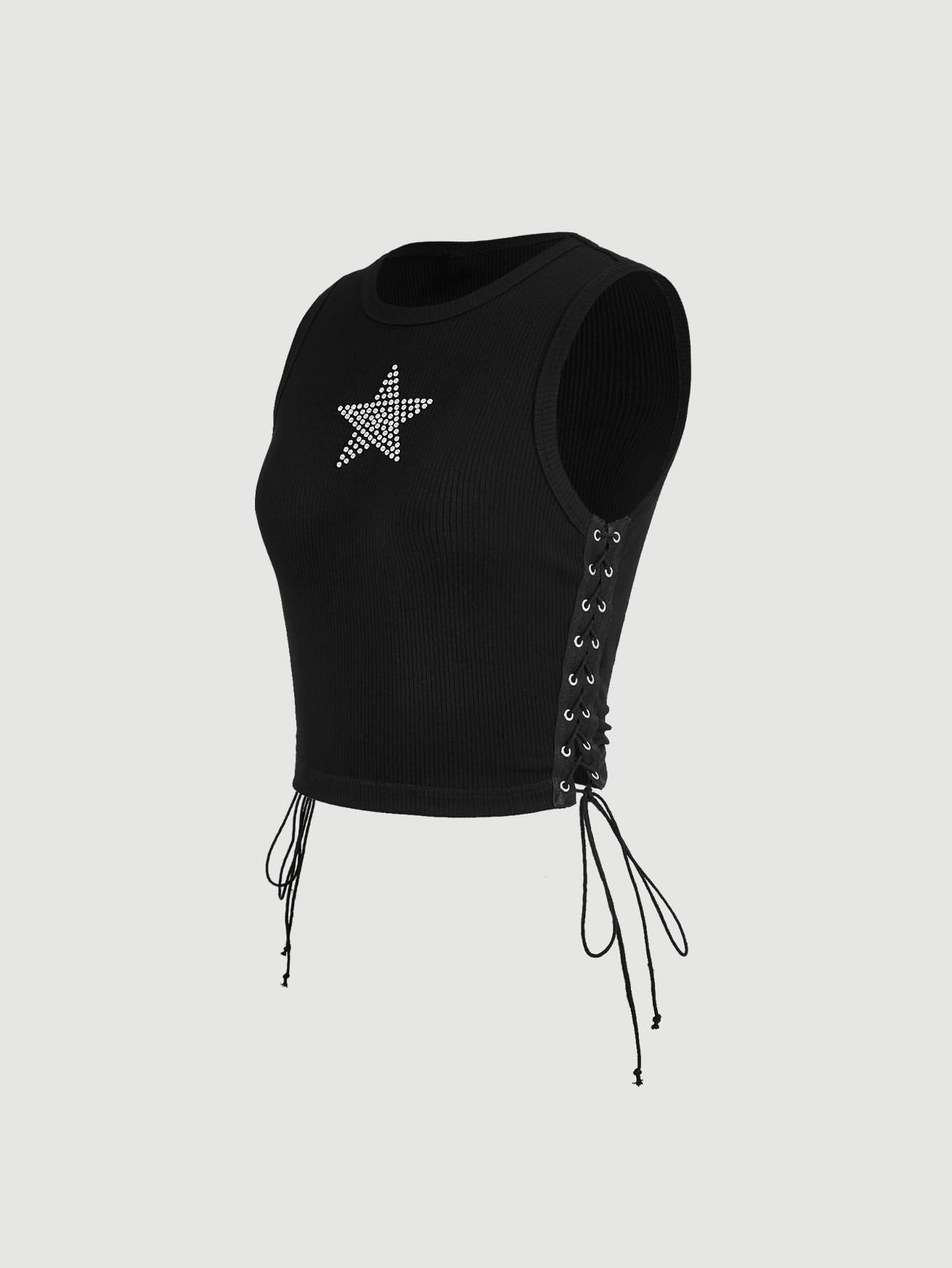 Women's Tank Tops Y2K Sleeveless Ribbed Star Crop Tank Top