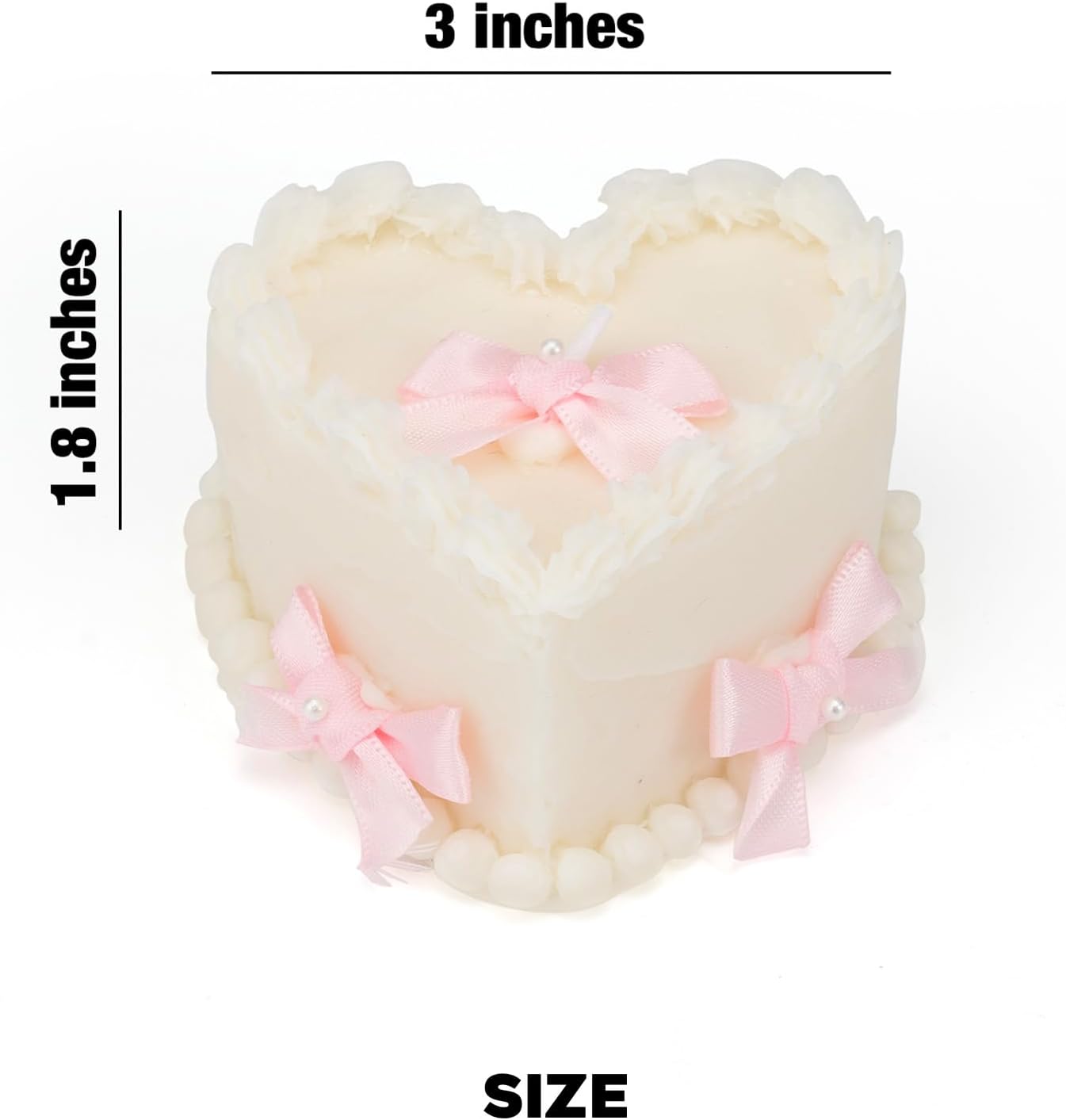 Coquette Room Decor Aesthetic, Heart Cake Shaped Soy Wax Decorative Candle with Pink Bows (5 OZ, Vanilla Cream Scented)