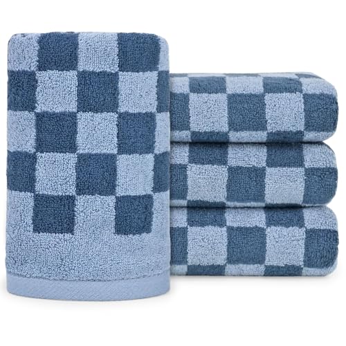 Checkered Soft Cotton Hand Towels 4 Pack Lightweight Absorbent Towels 29x13 Inches