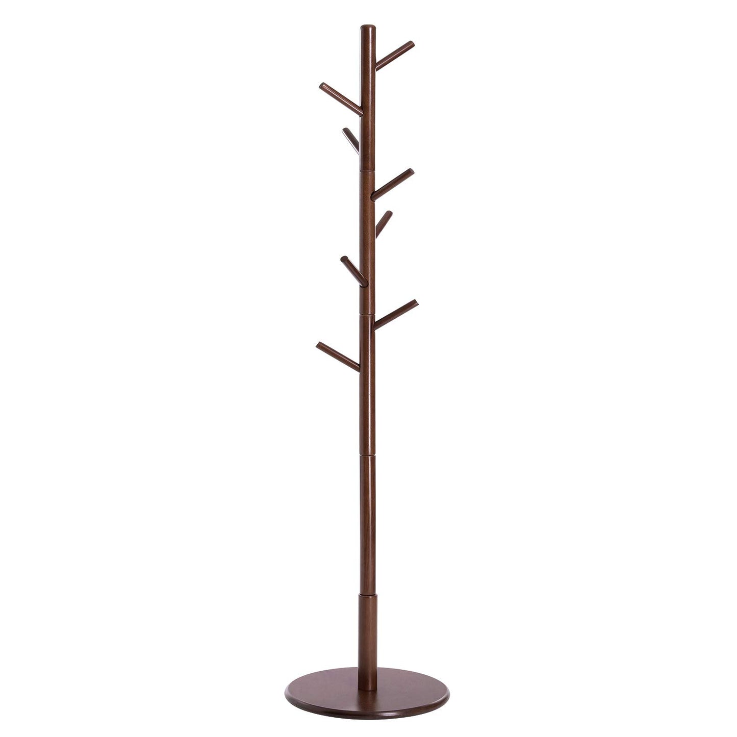 Solid Wood Coat Rack – Free-Standing Tree with 8 Hooks, Adjustable Height for Coats, Hats, and Bags