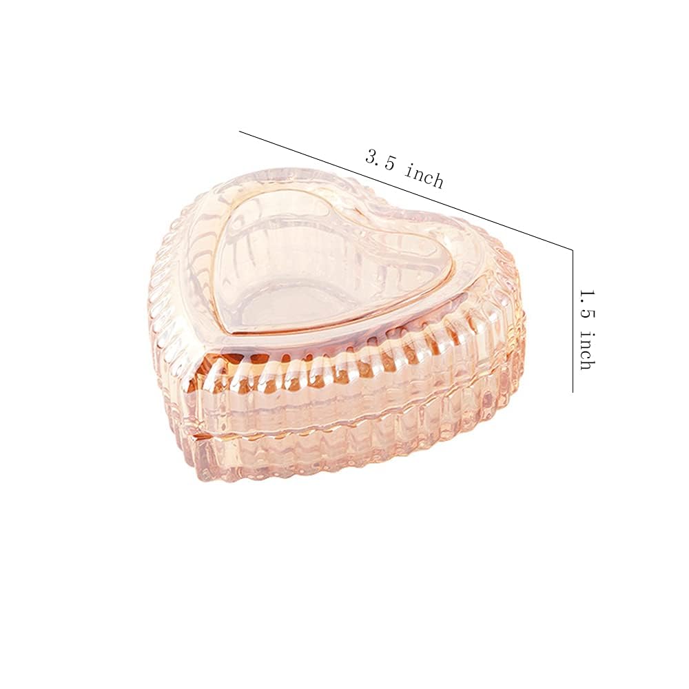 Heart-Shaped Crystal Glass Jewelry Box with Embossed Design and Lid