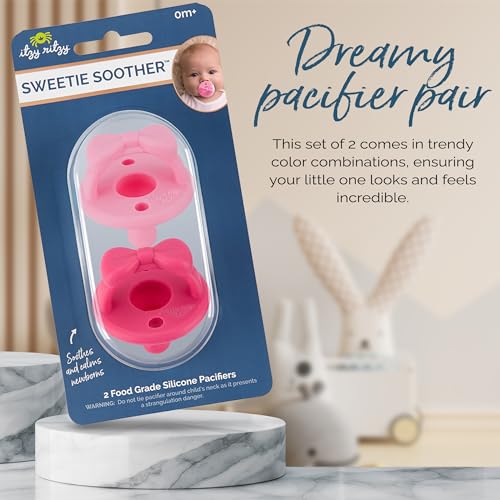 Silicone Pacifiers for Newborn - Sweetie Soother Pacifiers Feature Collapsible Handle & Two Air Holes for Added Safety