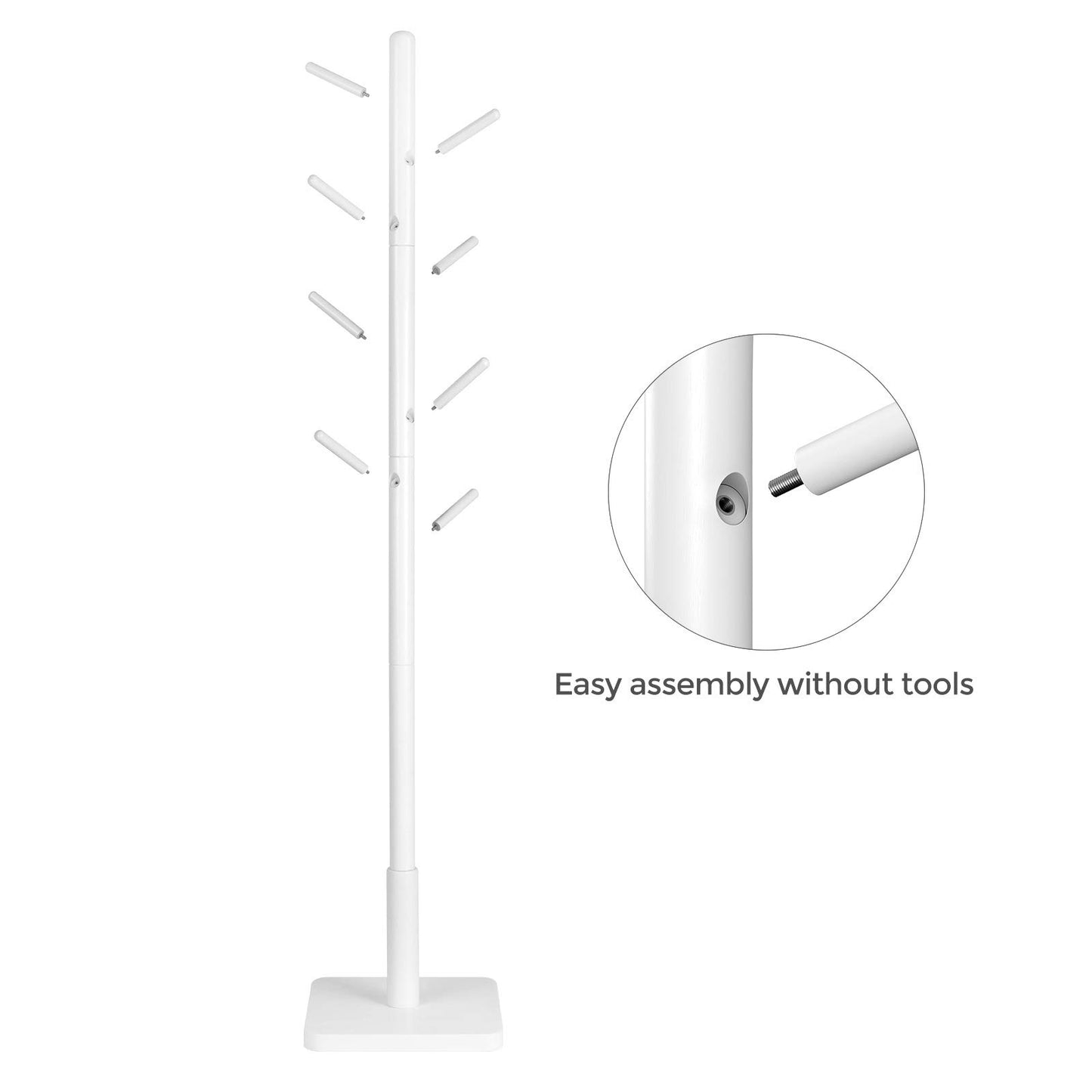 Solid Wood Coat Rack – Free-Standing Tree with 8 Hooks, Adjustable Height for Coats, Hats, and Bags