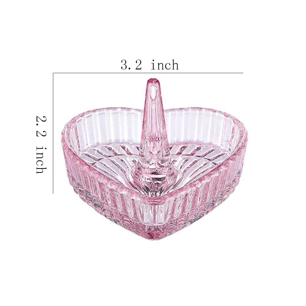 Heart-Shaped Crystal Glass Jewelry Box with Embossed Design and Lid