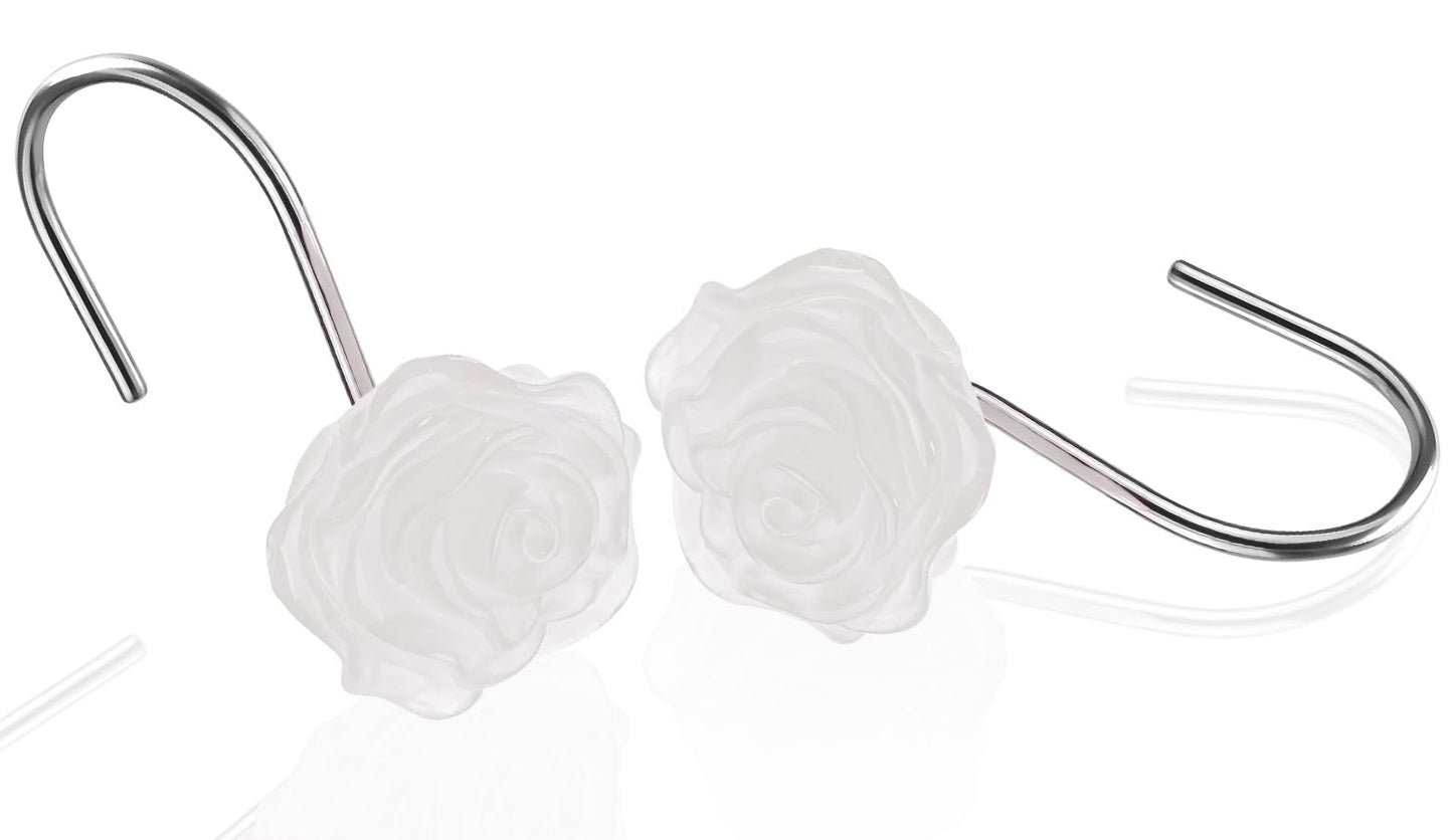 Pretty Floral Themed Cute Flower Shower Curtain Hooks - Glow in The Dark Elegant Bathroom Decor