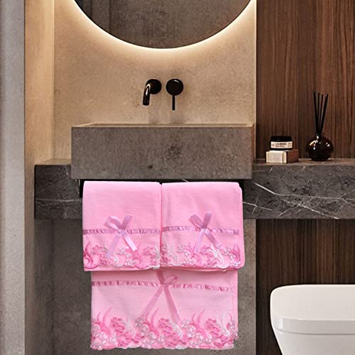 Pink Lace Bath Towels, Velet Ultra Soft & Absorbent Bath Towel and Hand Towels Set for Bathroom