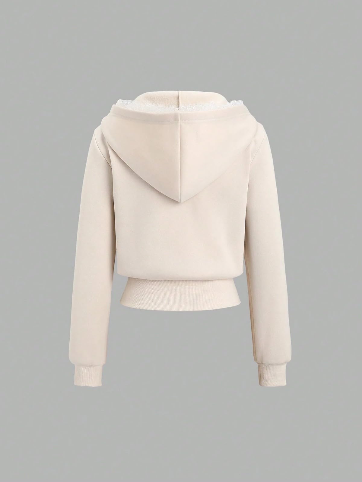 Women's Lace Patchwork Bow Zip-Up Crop Hoodie – Y2K Coquette Fleece Casual Hooded Sweatshirt