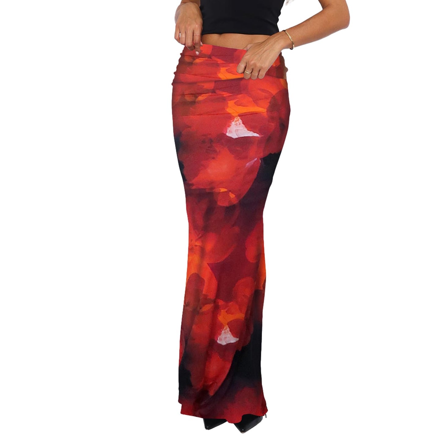 Foldover Bodycon Maxi Skirts High Waist Floral Leopard Cheetah Print Sexy Long Y2k Skirt