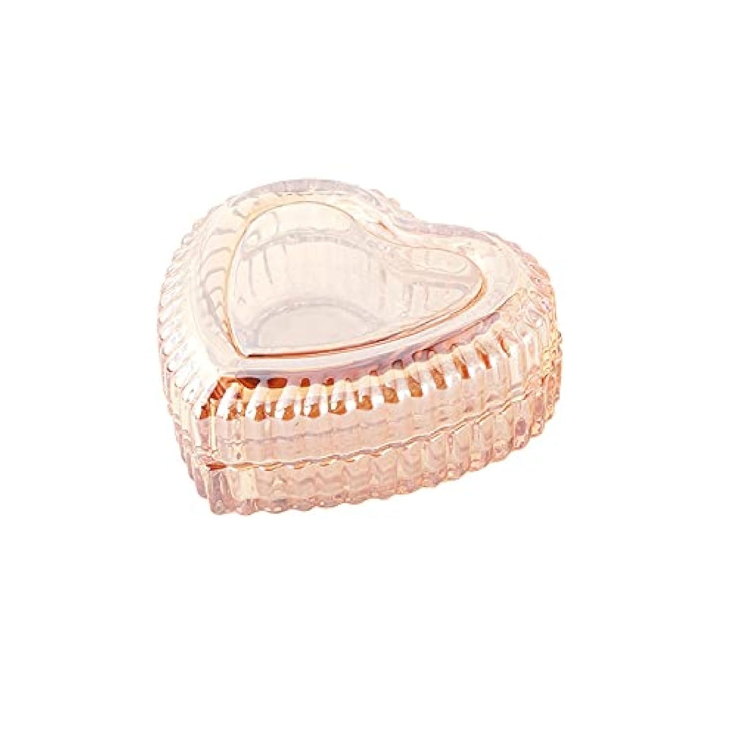 Heart-Shaped Crystal Glass Jewelry Box with Embossed Design and Lid