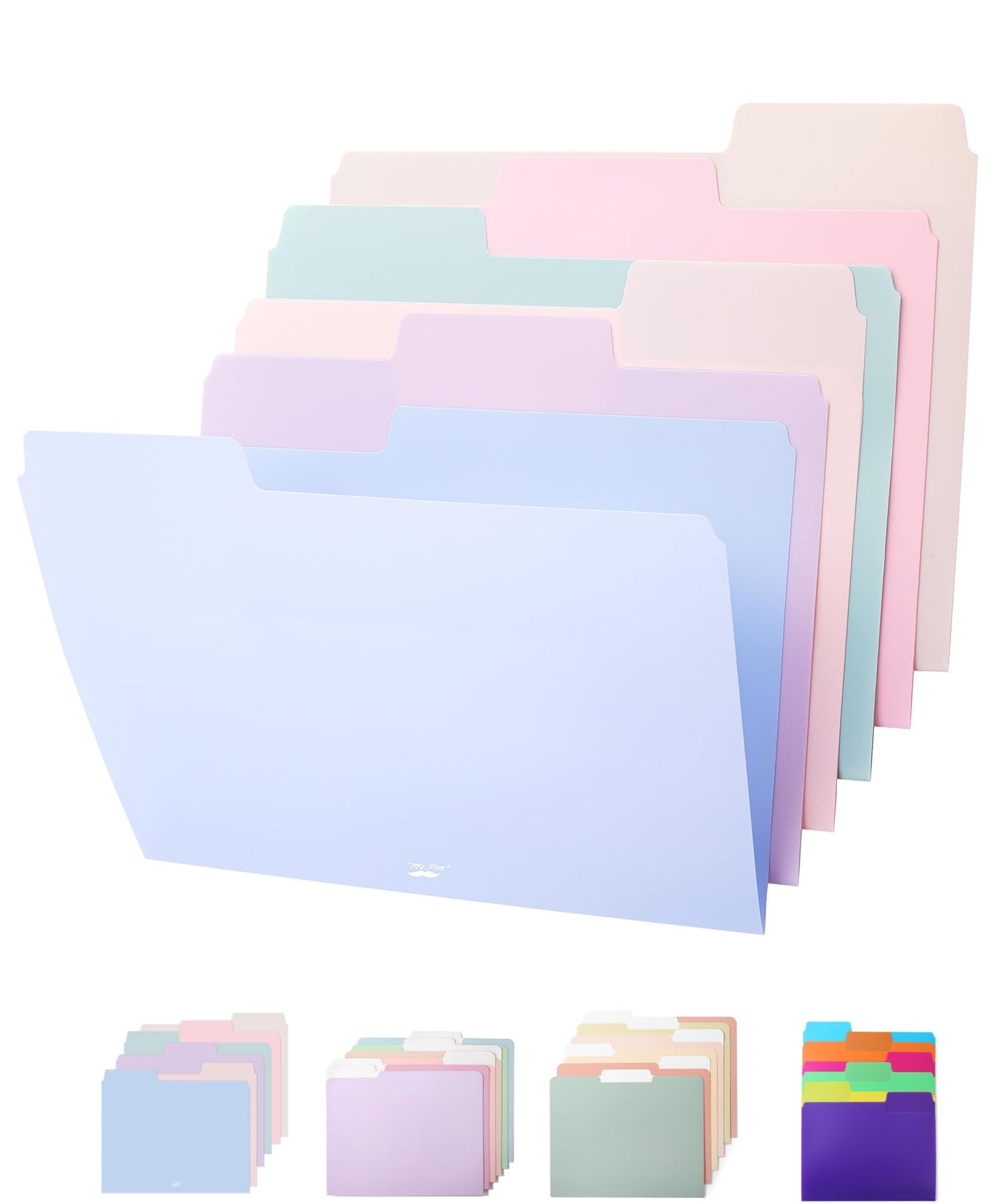 Pastel Colored Poly File Folders, 1/3 Cut Tab, 6 Pack, Letter Size, File Folders