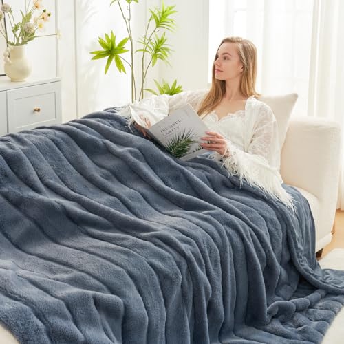 Cozy Bliss Faux Fur Throw Blanket Cozy Warm Plush Striped