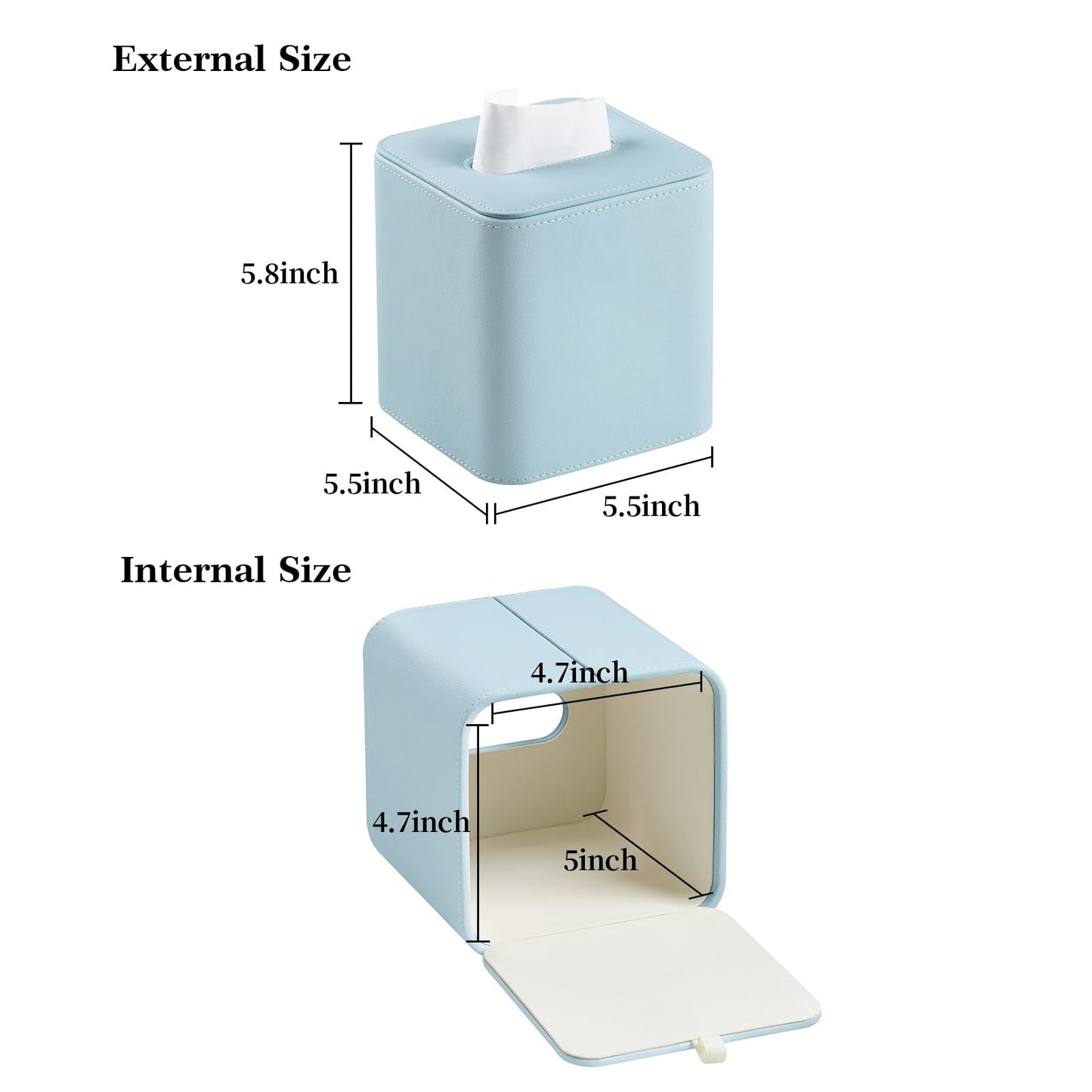 Square Tissue Box Cover with Magnetic Closure - PU Leather