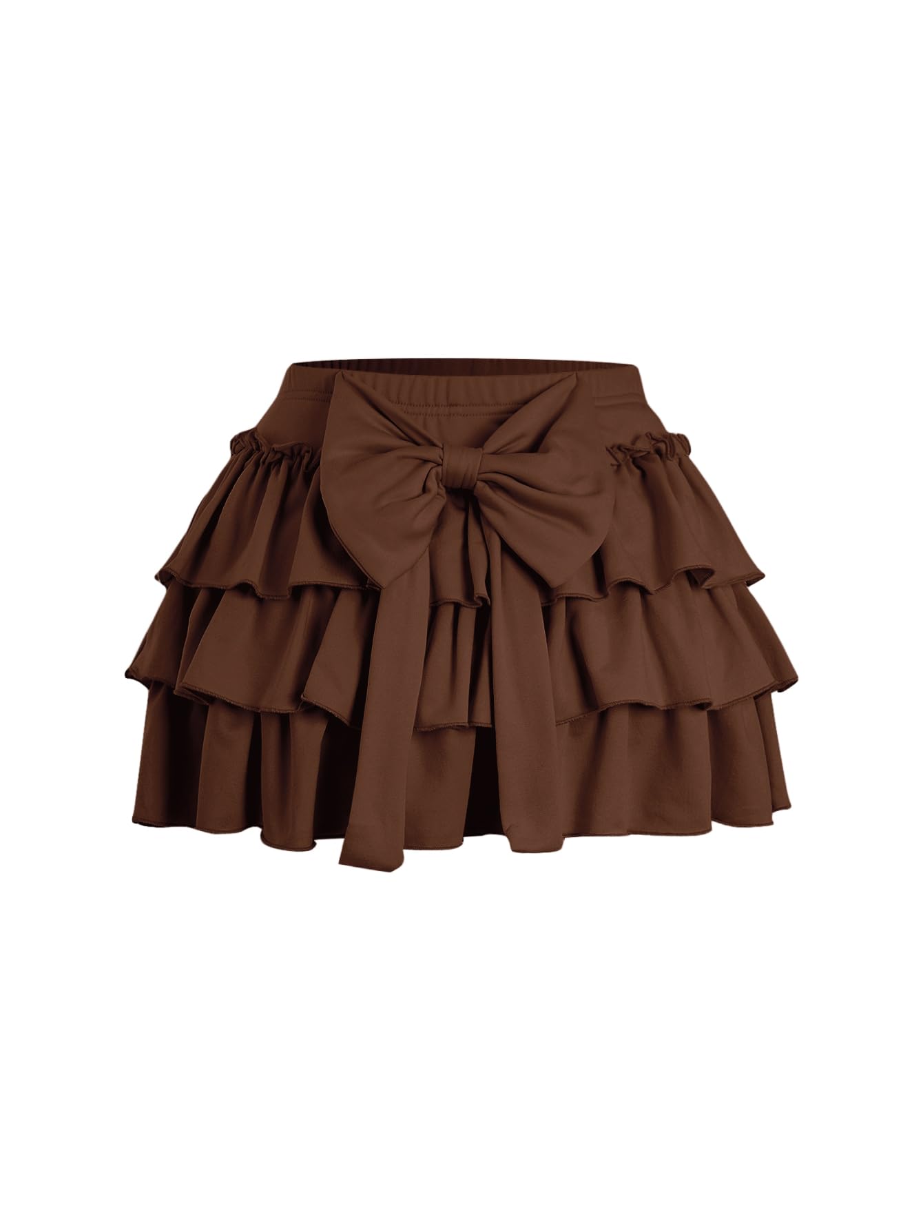 Women's Bow Back Mini Skirt Elastic Low Waist Layered Ruffle Hem Short Cake Skirts