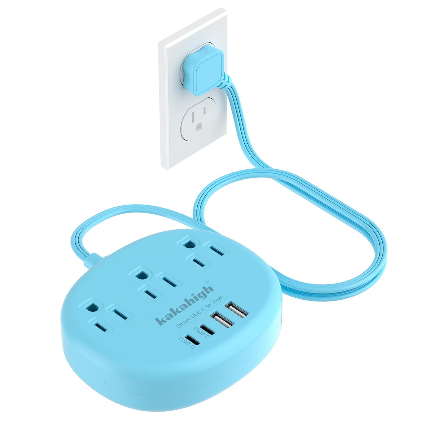 Cute Surge Protector – 5FT Flat Extension Cord, 3 Outlets, 4 USB Ports (24W)