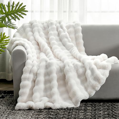 Faux Fur Throw Blanket -Fuzzy Soft Plush Thick Bubble Blanket