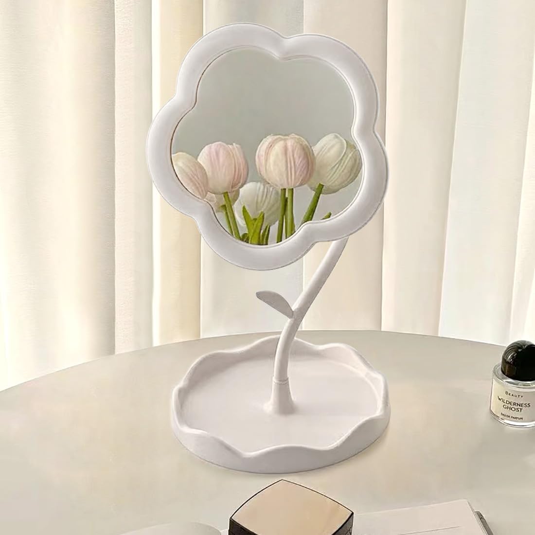 Flower-Shaped Makeup Mirror for Desk Vanity