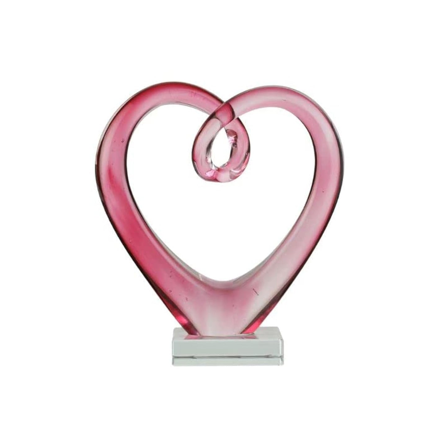 Tall Hand Blown Art Glass Heart Sculpture, Glass Heart Figurine 7.49''