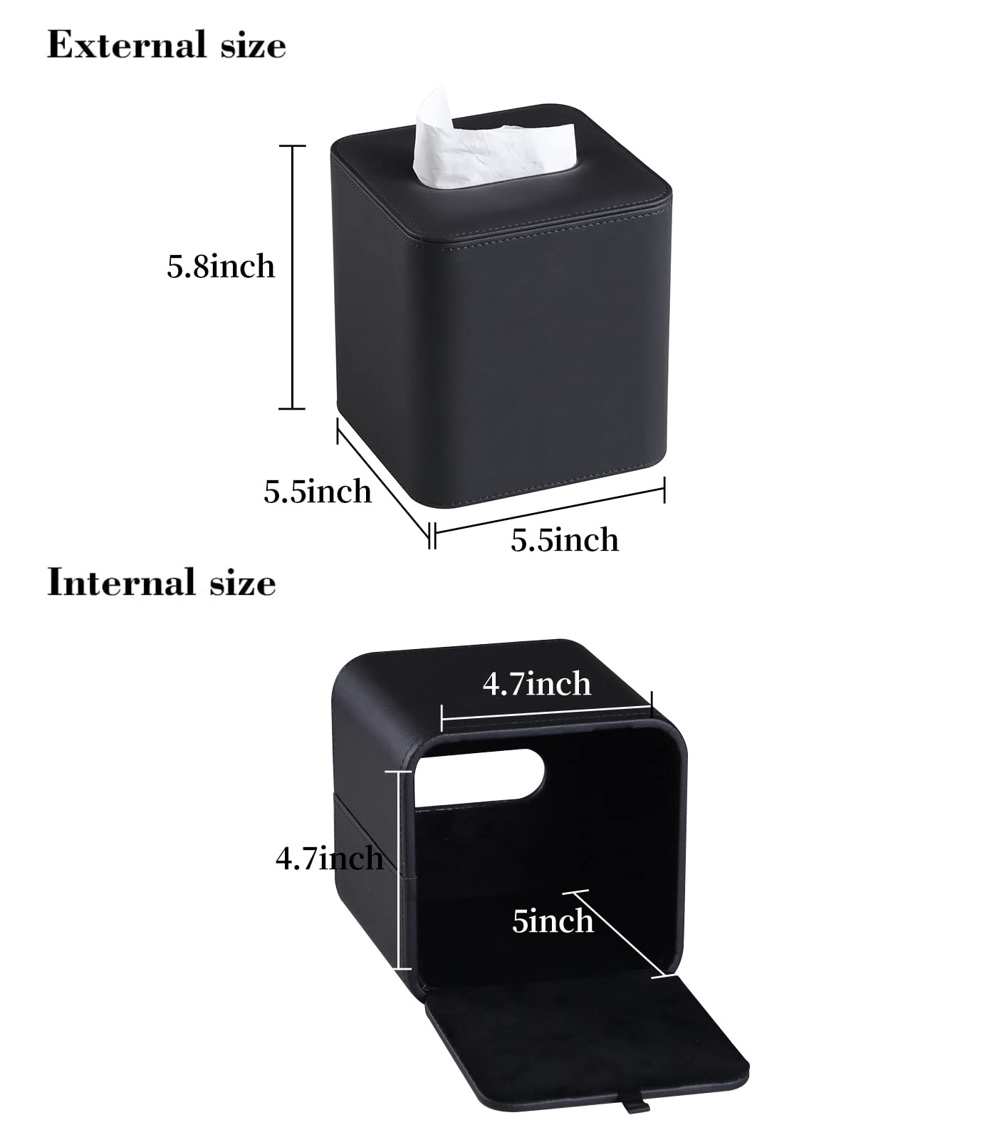 Square Tissue Box Cover with Magnetic Closure - PU Leather