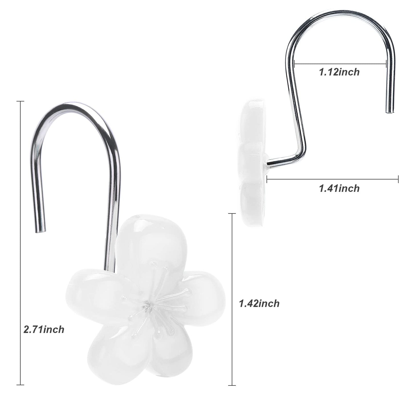 Pretty Floral Themed Cute Flower Shower Curtain Hooks - Glow in The Dark Elegant Bathroom Decor