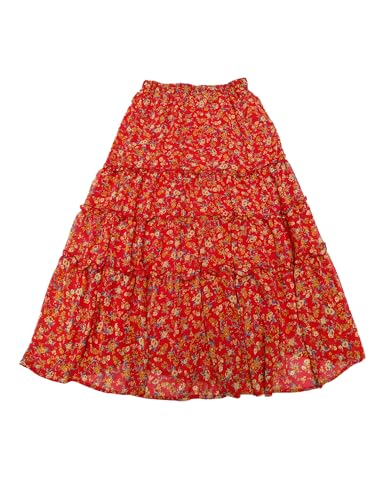 K Women's Floral Skirt Chiffon A-line Long Tiered Ruffle Boho