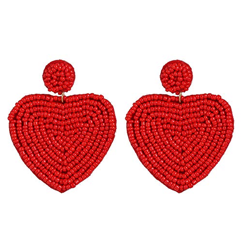 Handmade Boho Dangle Hoops - 2-Pair Beaded Heart Earrings