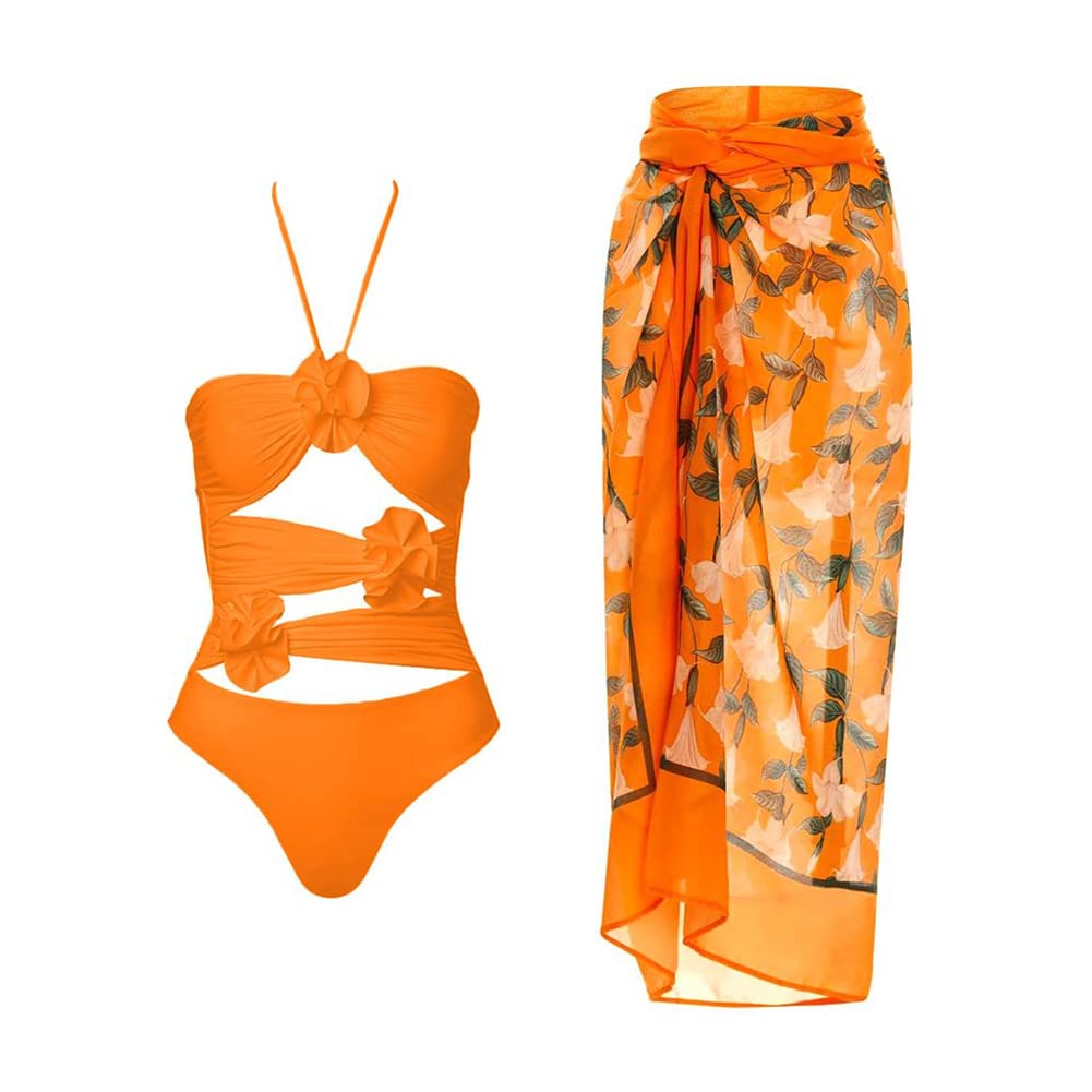 Women's Three-Piece Swimsuit Set with Tummy Control, Matching Wrap Skirt, and Mesh Cover-Up