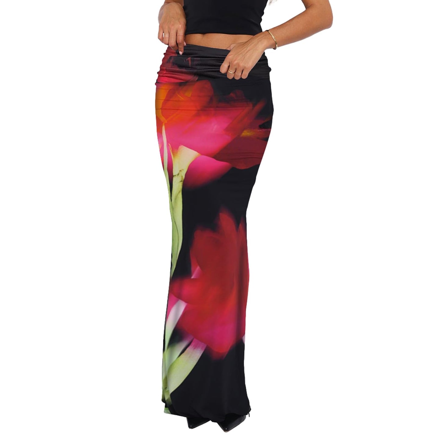 Foldover Bodycon Maxi Skirts High Waist Floral Leopard Cheetah Print Sexy Long Y2k Skirt