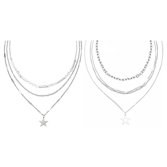 Silver Star Necklace Set