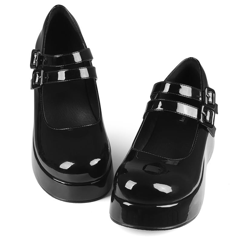 Platform Mary Jane Shoes - Ankle Strap Round Toe Goth Chunky Pumps Oxfords