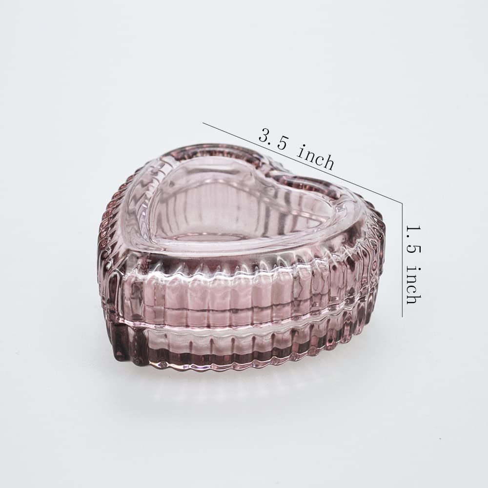 Heart-Shaped Crystal Glass Jewelry Box with Embossed Design and Lid