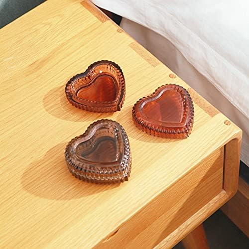 Heart-Shaped Crystal Glass Jewelry Box with Embossed Design and Lid