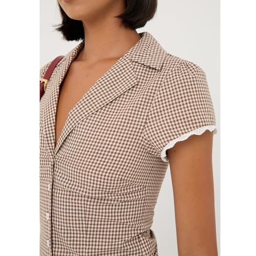 Women Y2k Coquette Button Down Shirt Cute Button Up Cap Sleeve V Neck Preppy Slim Fit Summer 90s Crop Top Blouse