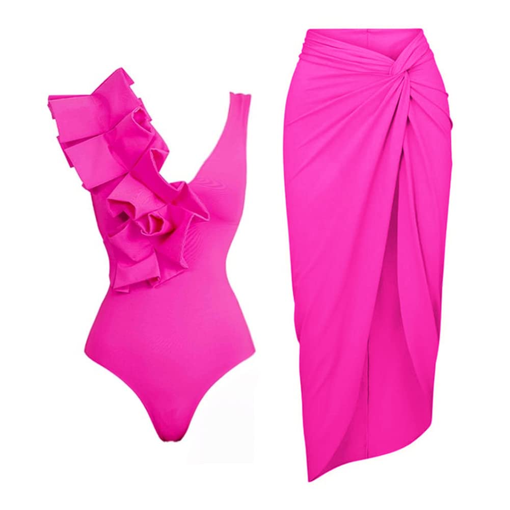 Women's Three-Piece Swimsuit Set with Tummy Control, Matching Wrap Skirt, and Mesh Cover-Up