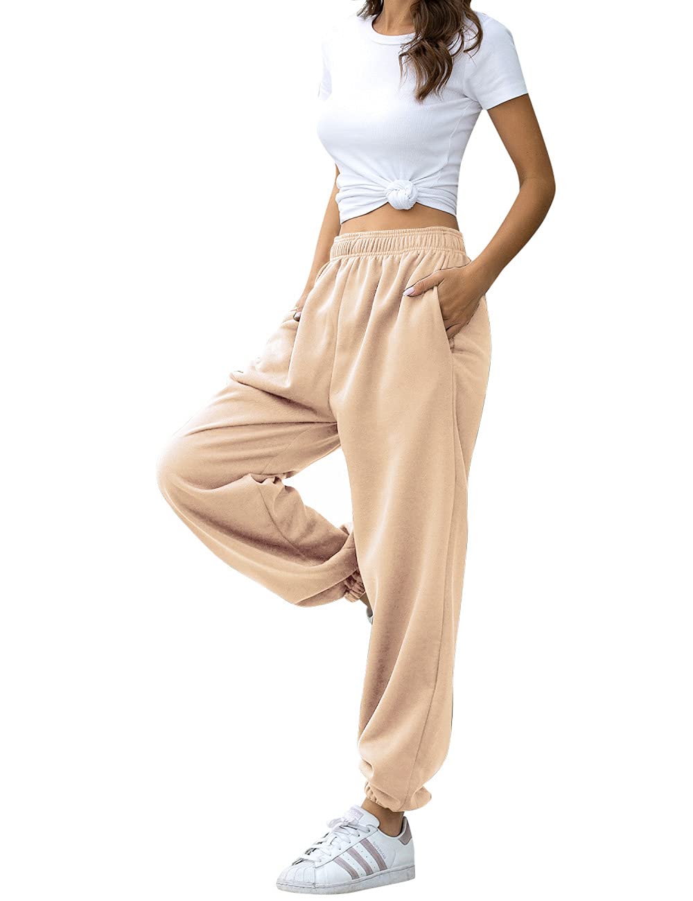 Women's High Waisted Sweatpants Workout Active Joggers Pants Baggy Lounge Bottoms