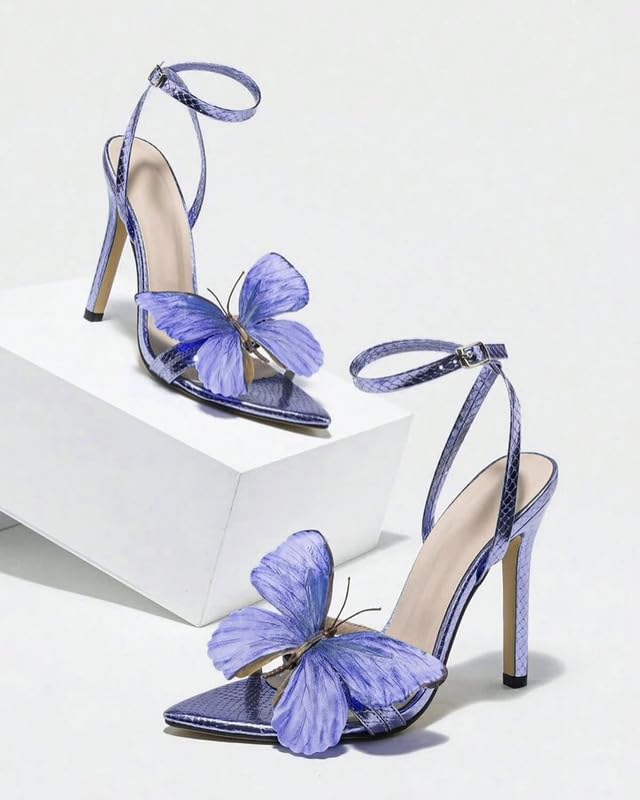 Butterfly Heels for Women Ankle Strap High Heels Pointed Toe