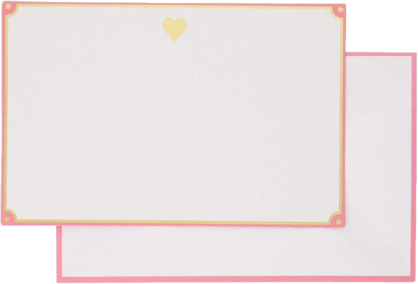 Gold Heart Flat Note Cards – 50-Pack Pink Border Stationery with Envelopes (5.625" x 3.5")