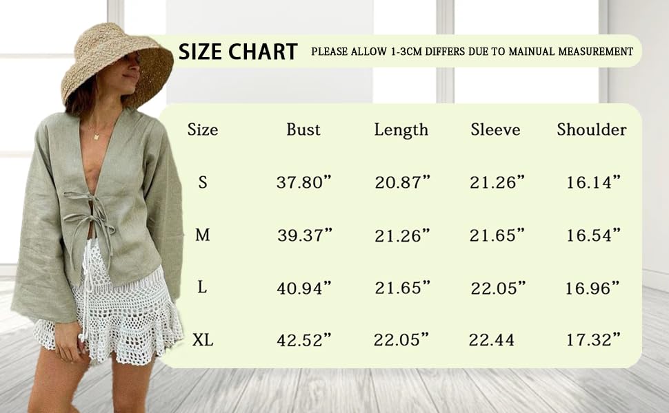 Women Y2K Linen Tie Front Tops- Flare Sleeve V Neck Coquette Lace Up Bow Blouse