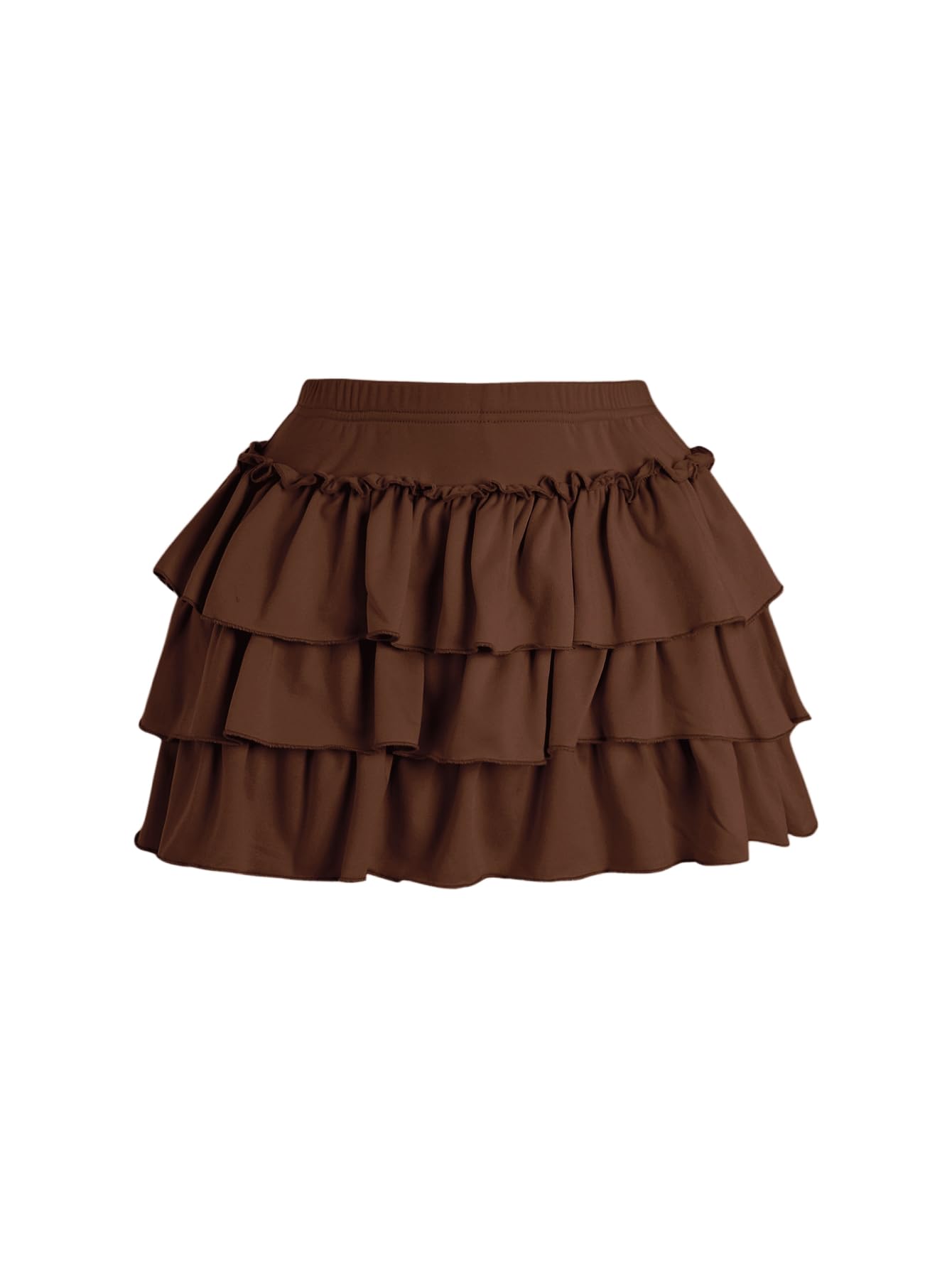 Women's Bow Back Mini Skirt Elastic Low Waist Layered Ruffle Hem Short Cake Skirts